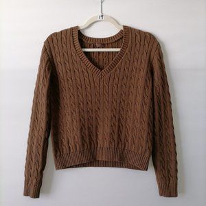 John Galt Womens Brown Long Sleeve Cable Knit Pullover Sweater One Size
